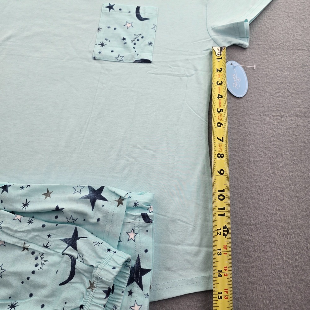 Pnaeong Pajama Set Womens Large Blue Celestial Print Cotton Loose Fit Sleepwear - Picture 4 of 8